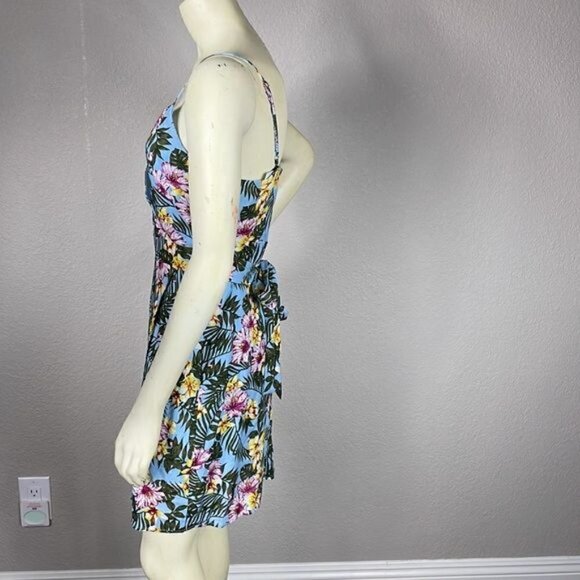 NWT JOA Tropical Print Mini Dress Sleeveless Faux Wrap Floral Hibiscus Sz S - Picture 3 of 14